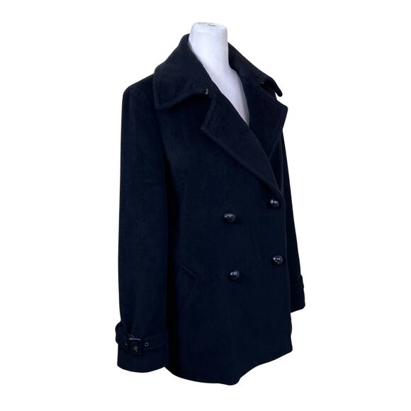 Dana Buchman Sz 6-8 Vtg Angora-Wool Blend Classic Double Breasted Peacoat Black - Picture 6 of 16
